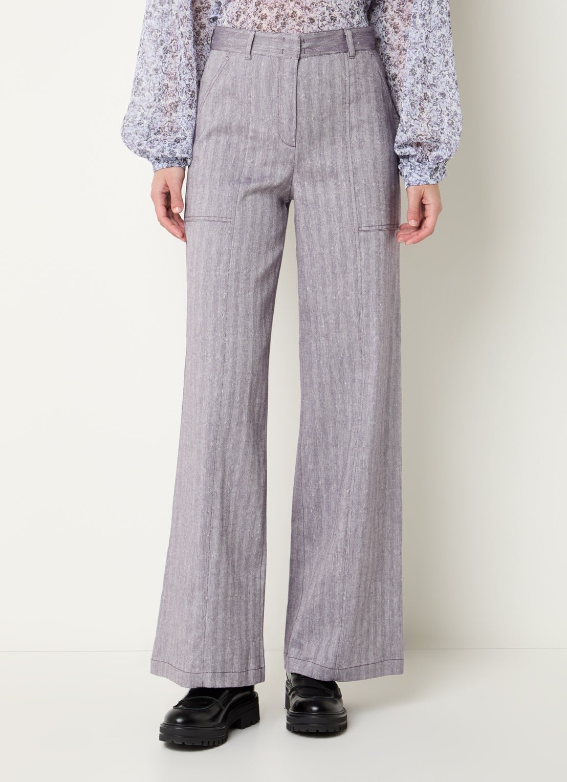 Max & Co Mid waist wide fit pantalon in linnenblend - detail 4 taupe