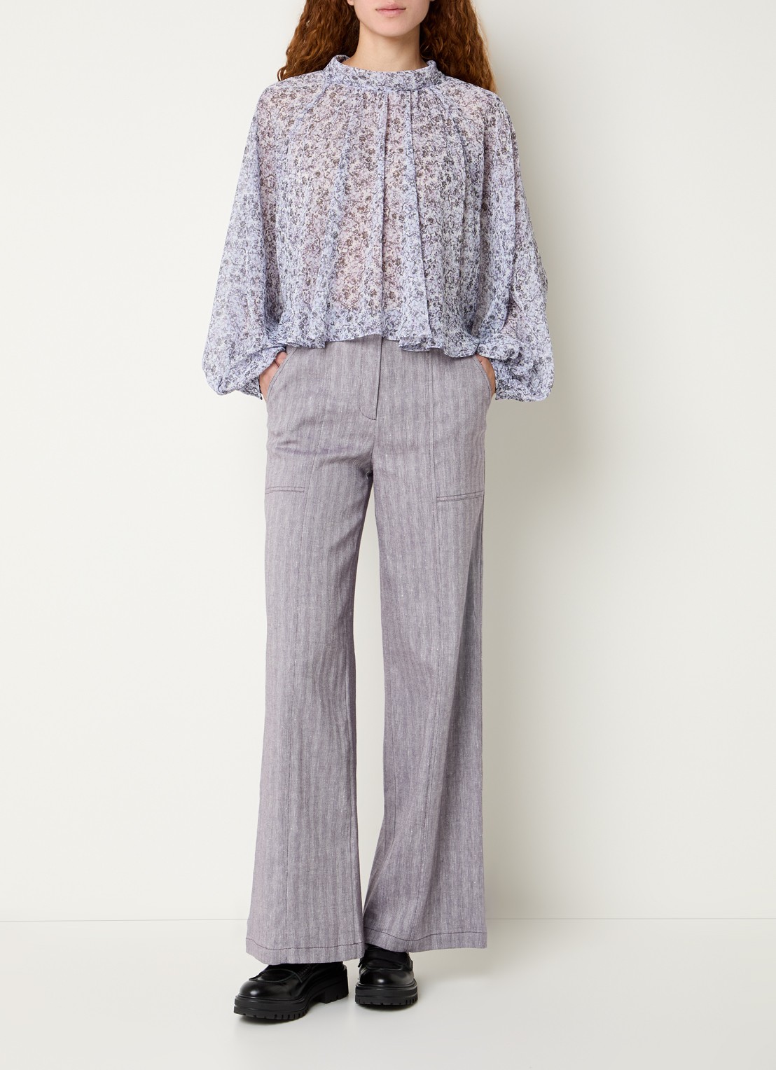 Max & Co Mid waist wide fit pantalon in linnenblend - voorkant 2 taupe