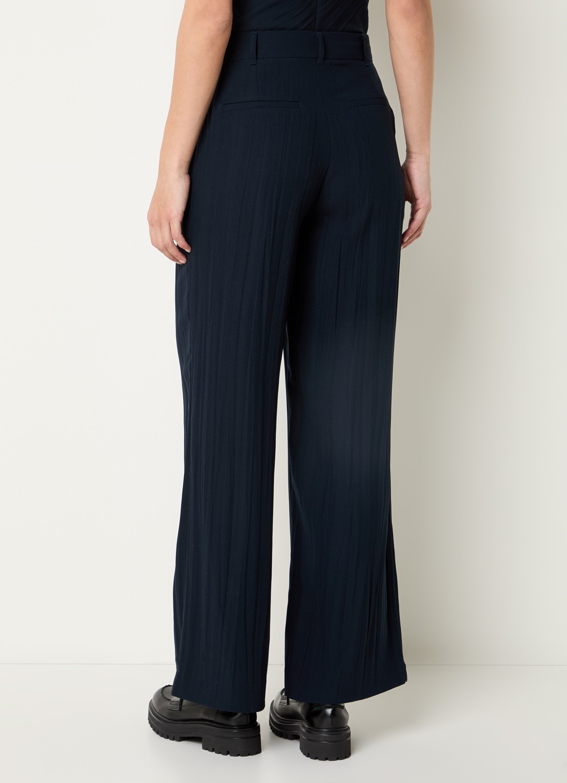 Max & Co Mid waist wide fit pantalon met plooien - achterkant donkerblauw