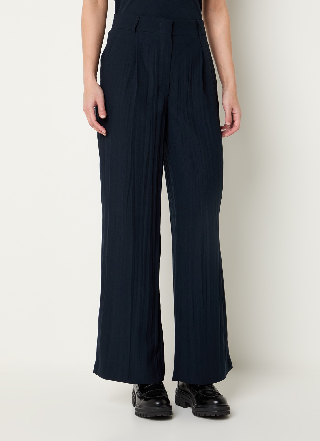 Max & Co Mid waist wide fit pantalon met plooien - detail 2 donkerblauw