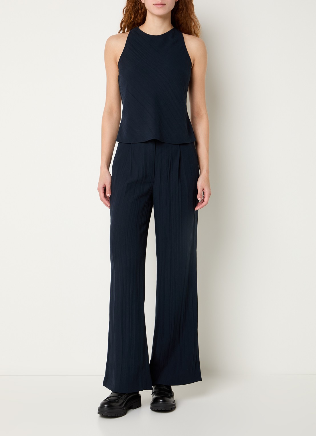 Max & Co Mid waist wide fit pantalon met plooien - voorkant 4 donkerblauw