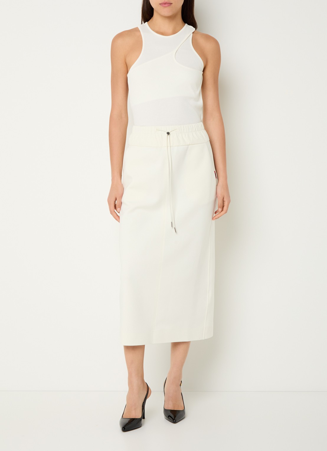 Max & Co Midi kokerrok met steekzakken en split - voorkant 3 creme