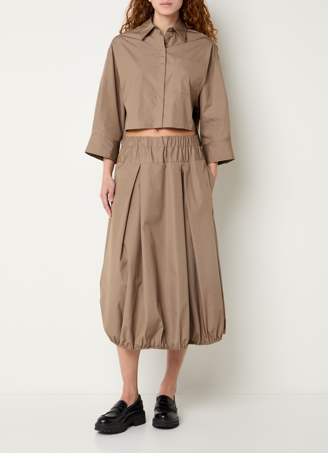Max & Co Midi rok met elastische band - voorkant 2 zand