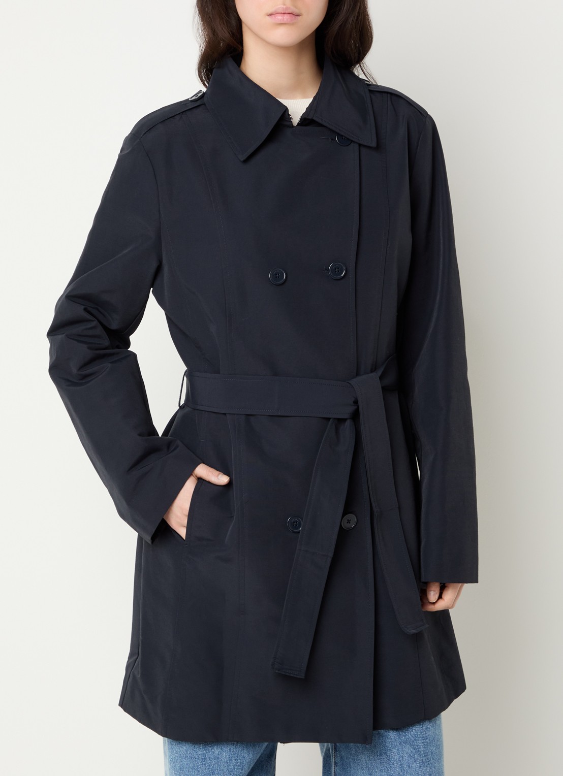 Max & Co Milo double-breasted trenchcoat met steekzakken - detail donkerblauw