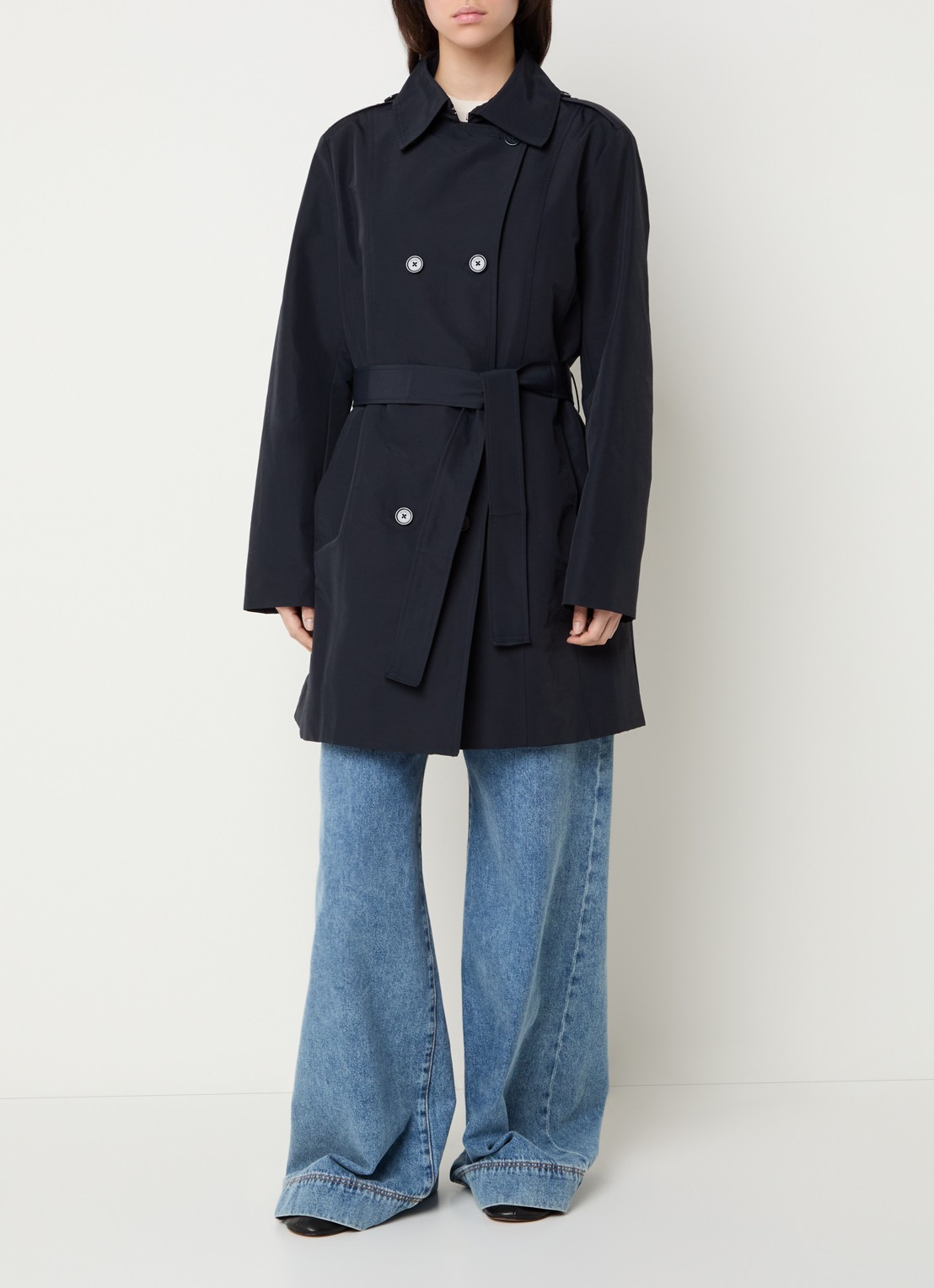 Max & Co Milo double-breasted trenchcoat met steekzakken - voorkant 4 donkerblauw