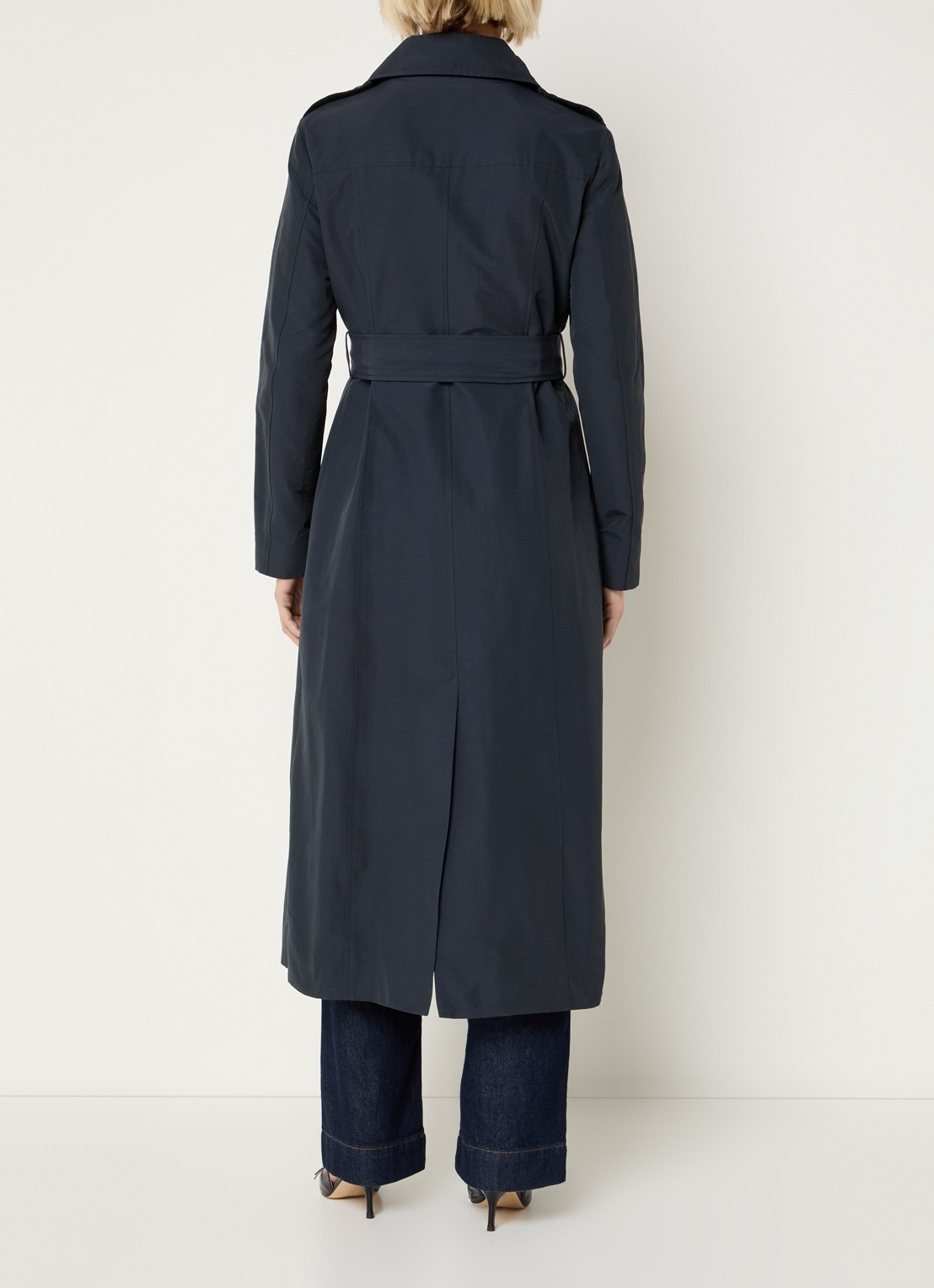 Max & Co Milong double-breasted trenchcoat met strikceintuur  - achterkant 3 donkerblauw