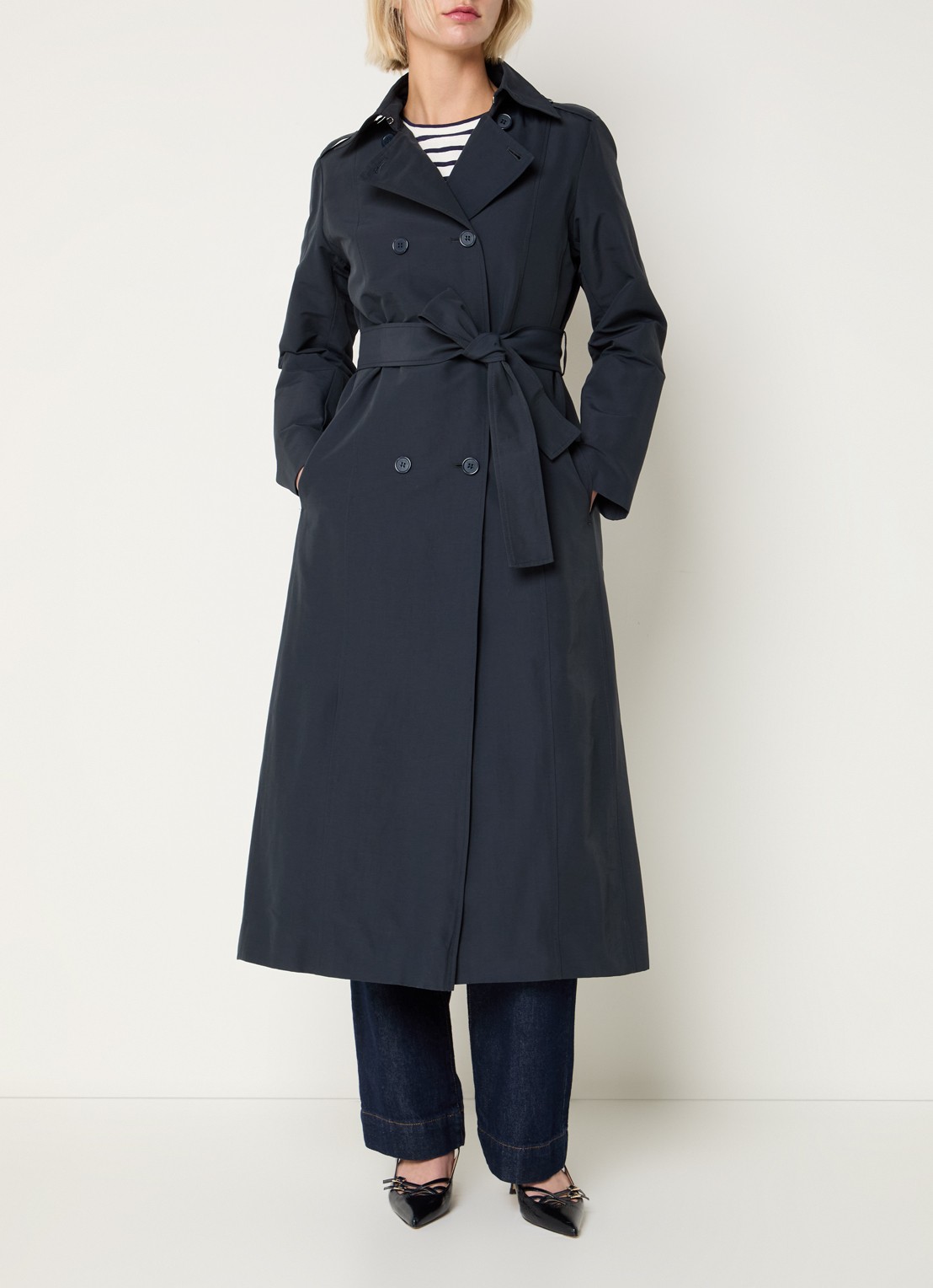 Max & Co Milong double-breasted trenchcoat met strikceintuur  - detail 4 donkerblauw