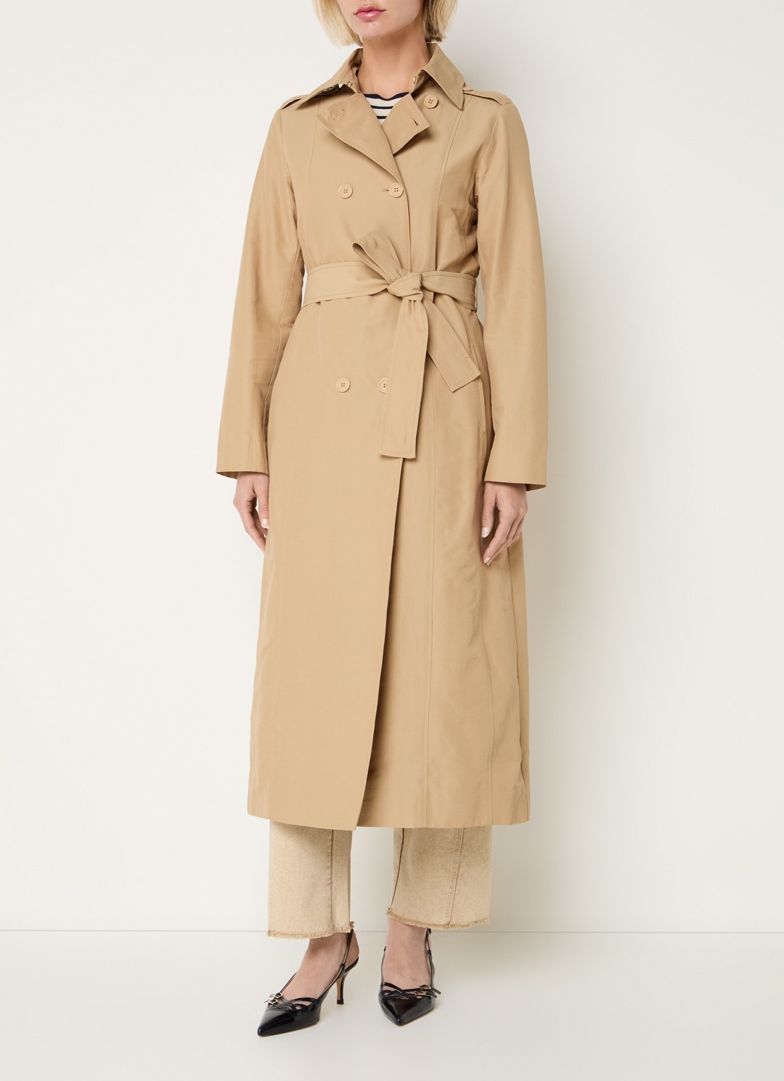 Max & Co Milong double-breasted trenchcoat met strikceintuur  - detail 4 beige