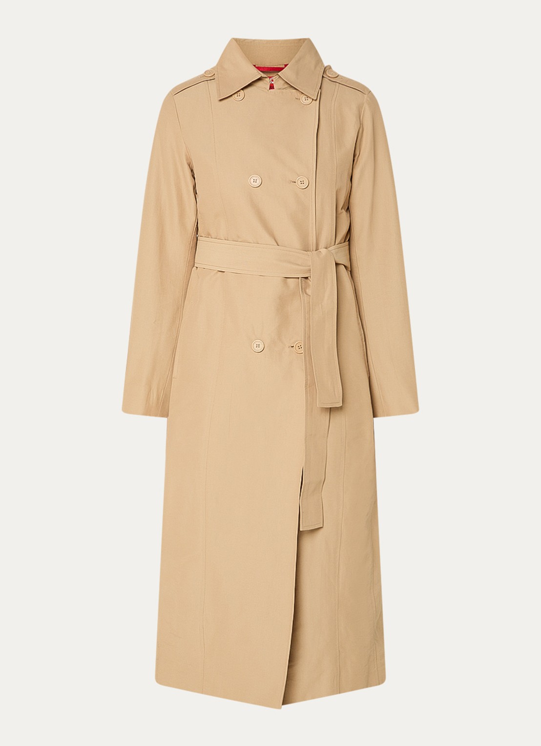 Max & Co Milong double-breasted trenchcoat met strikceintuur  - voorkant beige