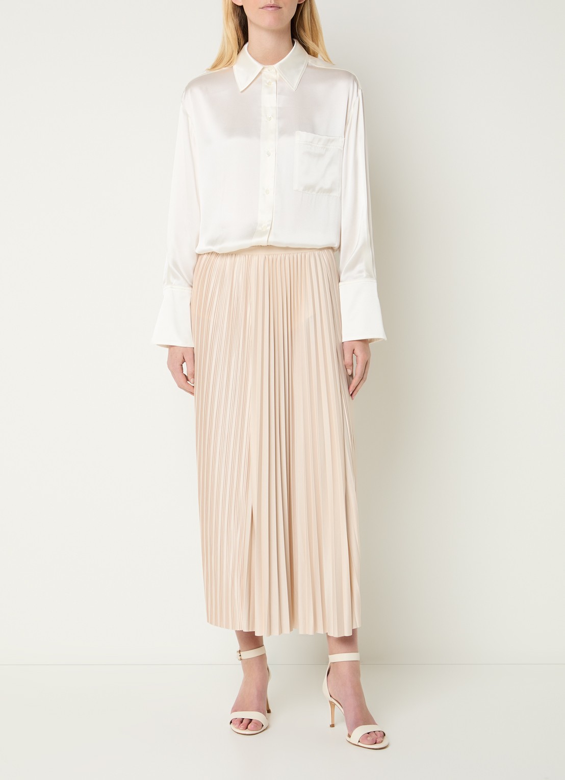 Max & Co Pagella midi rok met plissé - voorkant 3 beige