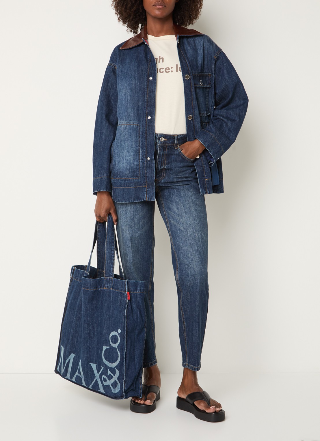 Max & Co Panetto mid waist slim fit jeans met donkere wassing - voorkant 5 indigo