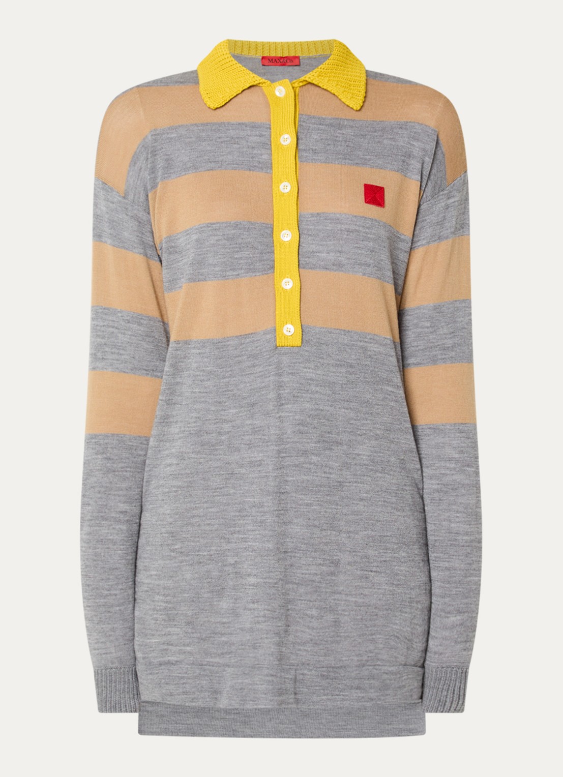 Max & Co Pantera polo van scheerwol met streepprint - voorkant grijs
