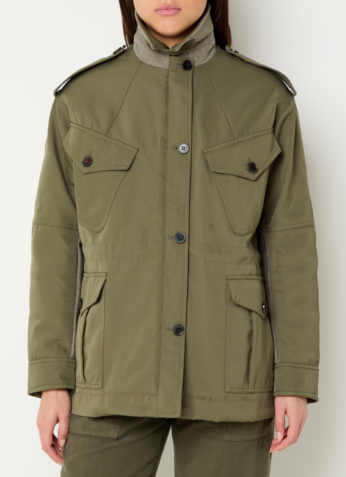 Max & Co Parka in wolblend met opgestikte zakken - detail 4 legergroen
