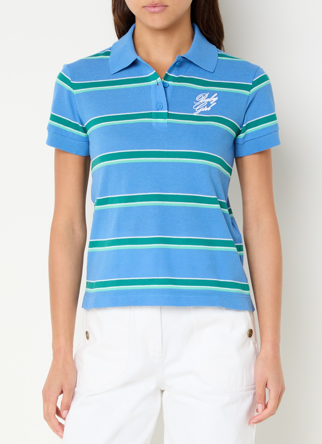 Max & Co Polo met logo en streepprint - detail 4 blauw