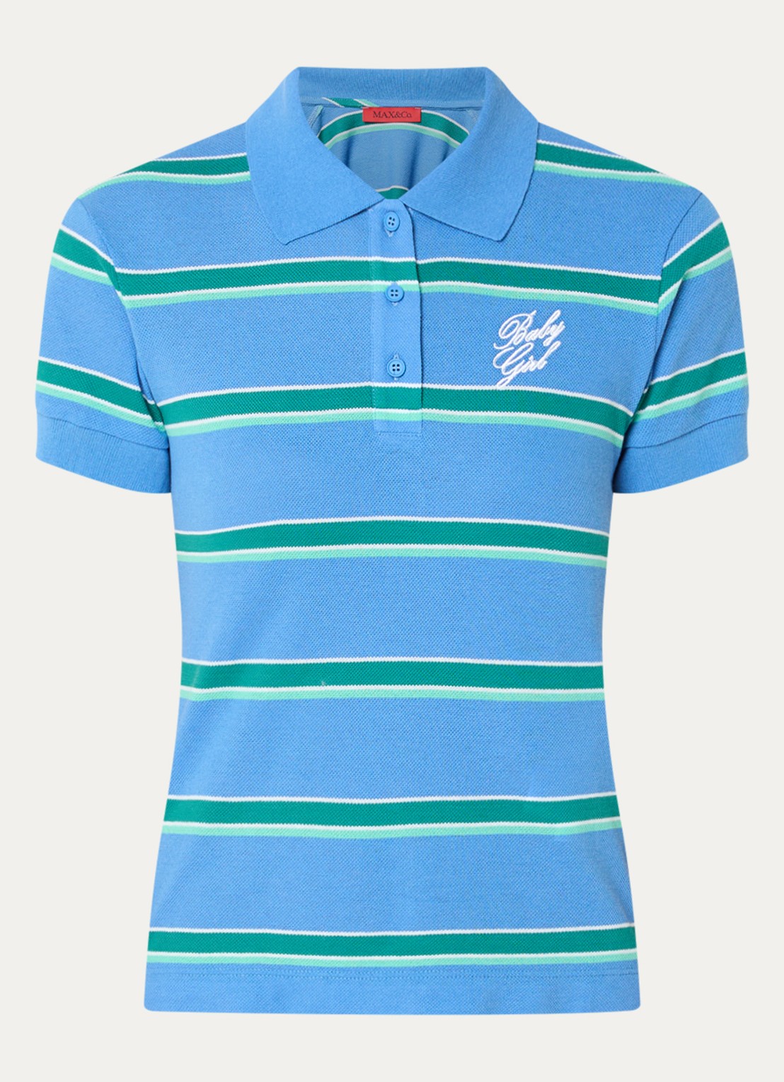 Max & Co Polo met logo en streepprint - voorkant 2 blauw