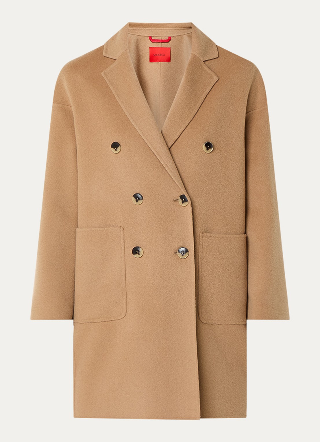 Max & Co Riccardo double-breasted mantel van scheerwol met opgestikte zakken - voorkant 2 camel