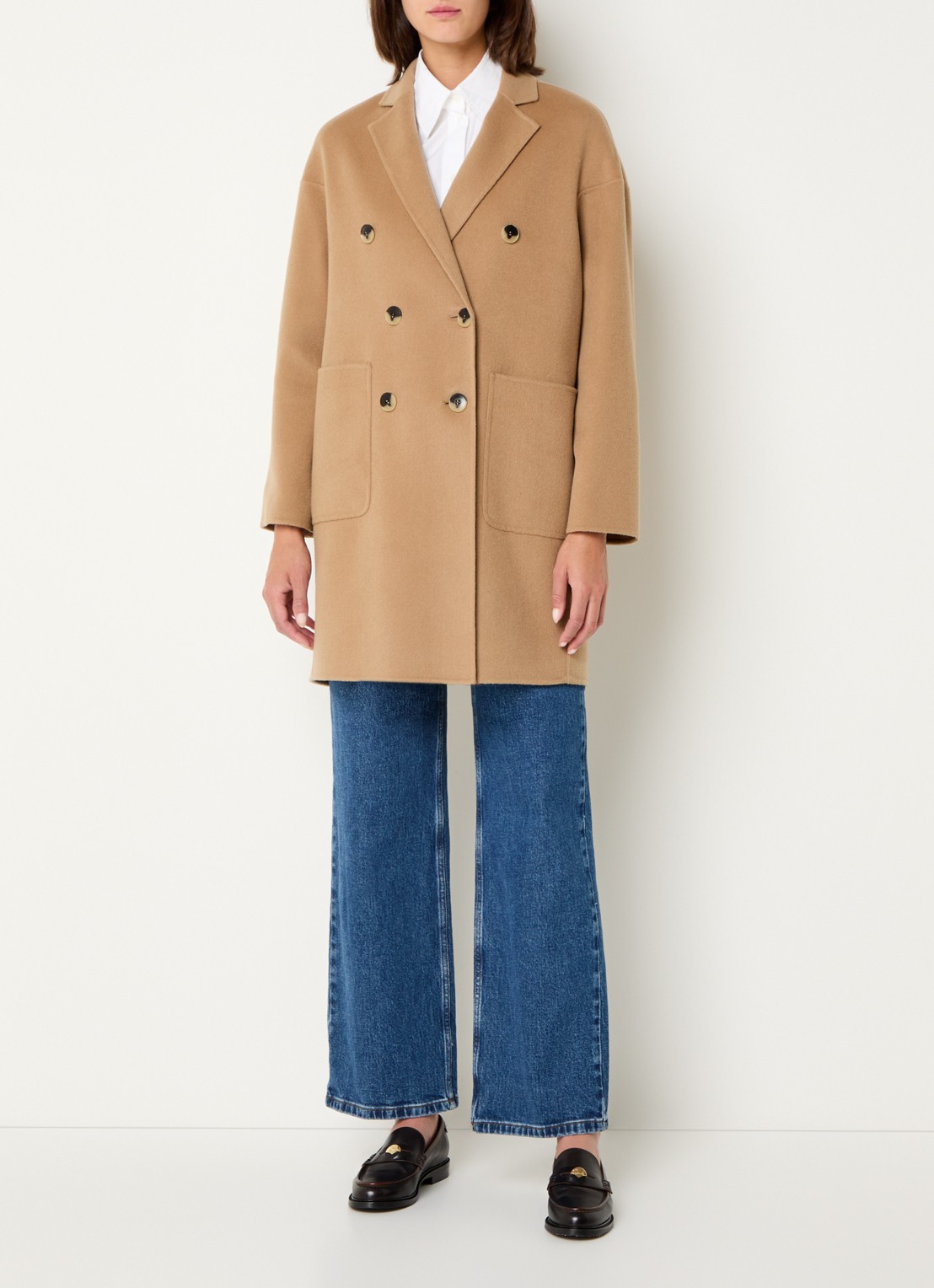 Max & Co Riccardo double-breasted mantel van scheerwol met opgestikte zakken - voorkant 3 camel