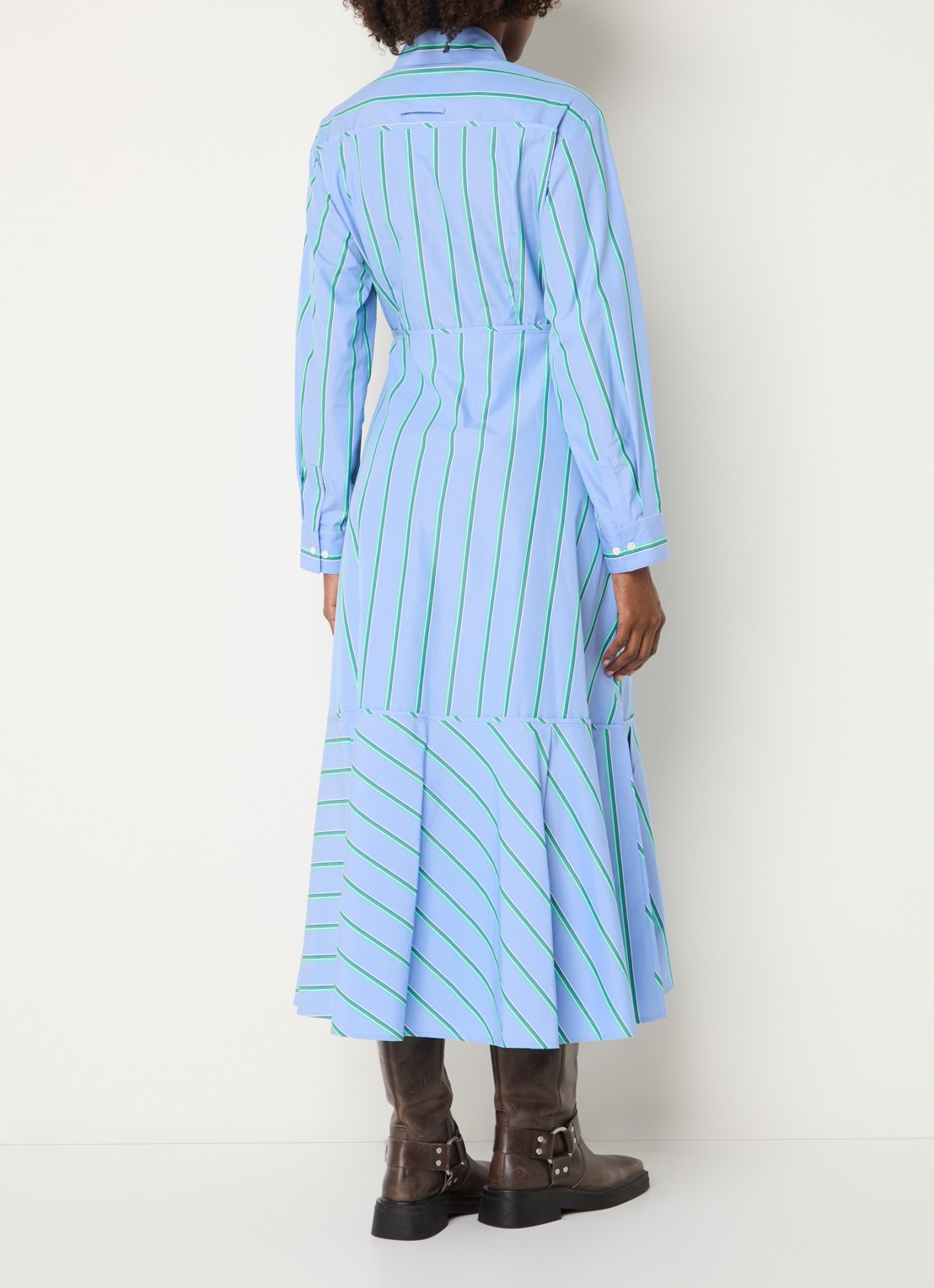 Max & Co Ritmo midi jurk met steekzakken en streepprint - achterkant lichtblauw
