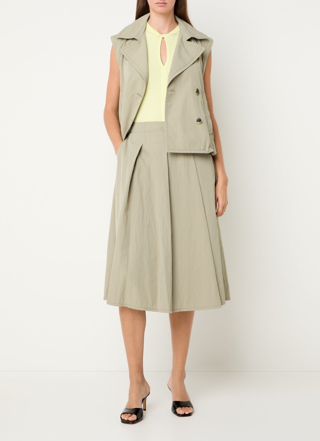 Max & Co Romeo double-breasted trenchcoat met steekzakken - voorkant 3 khaki