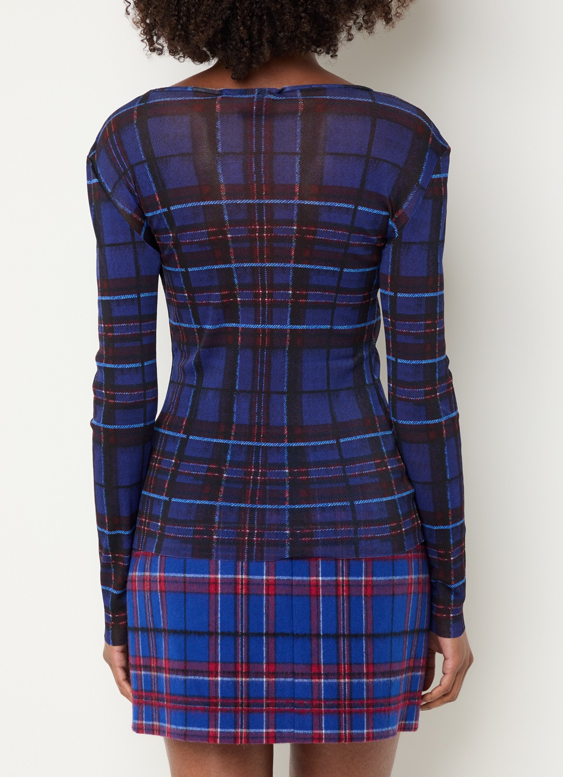 Max & Co Round top van mesh met ruitdessin - achterkant royalblauw