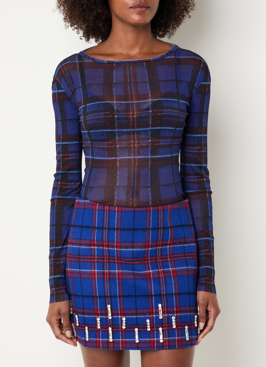 Max & Co Round top van mesh met ruitdessin - detail 2 royalblauw