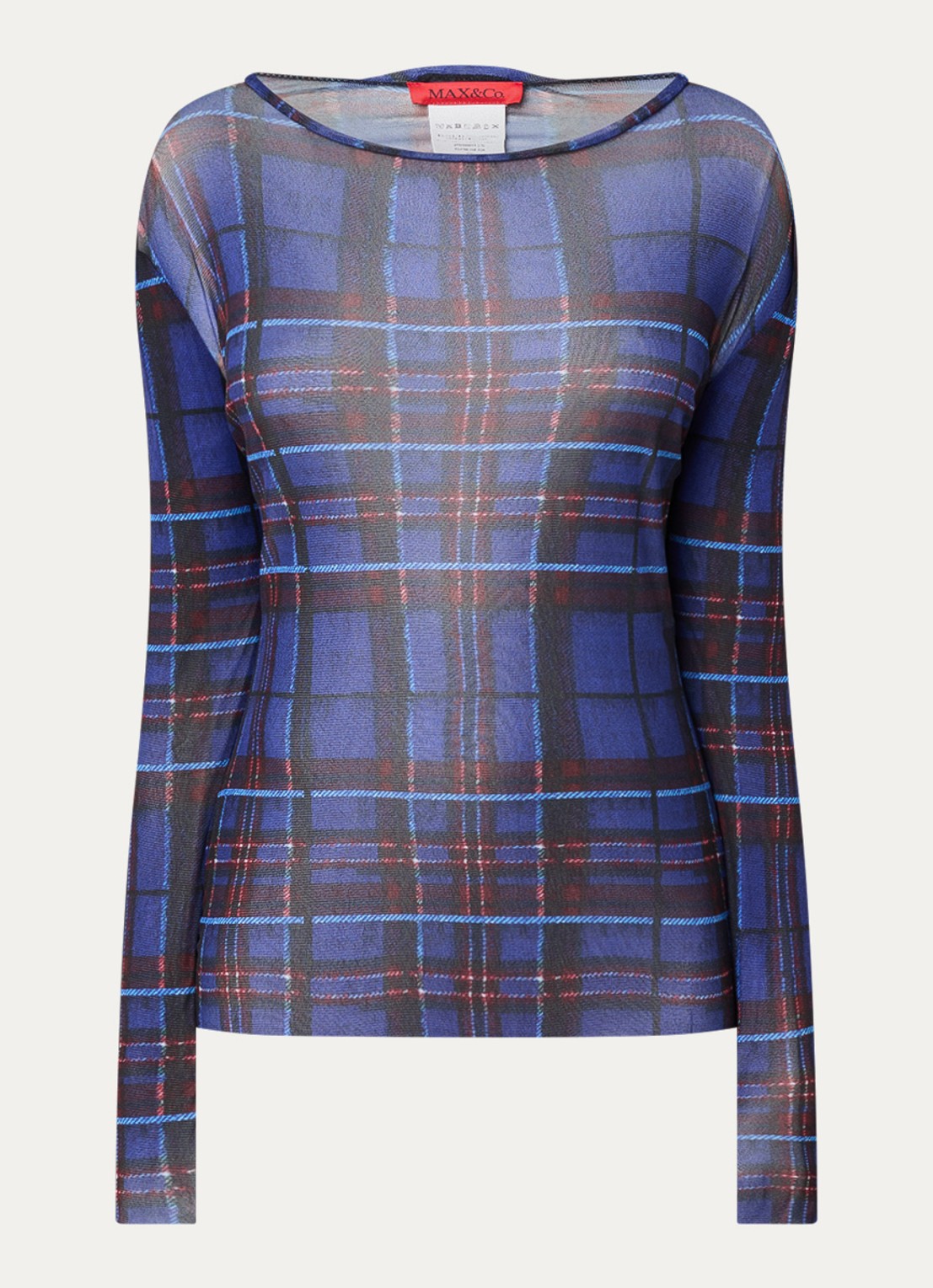 Max & Co Round top van mesh met ruitdessin - voorkant 3 royalblauw