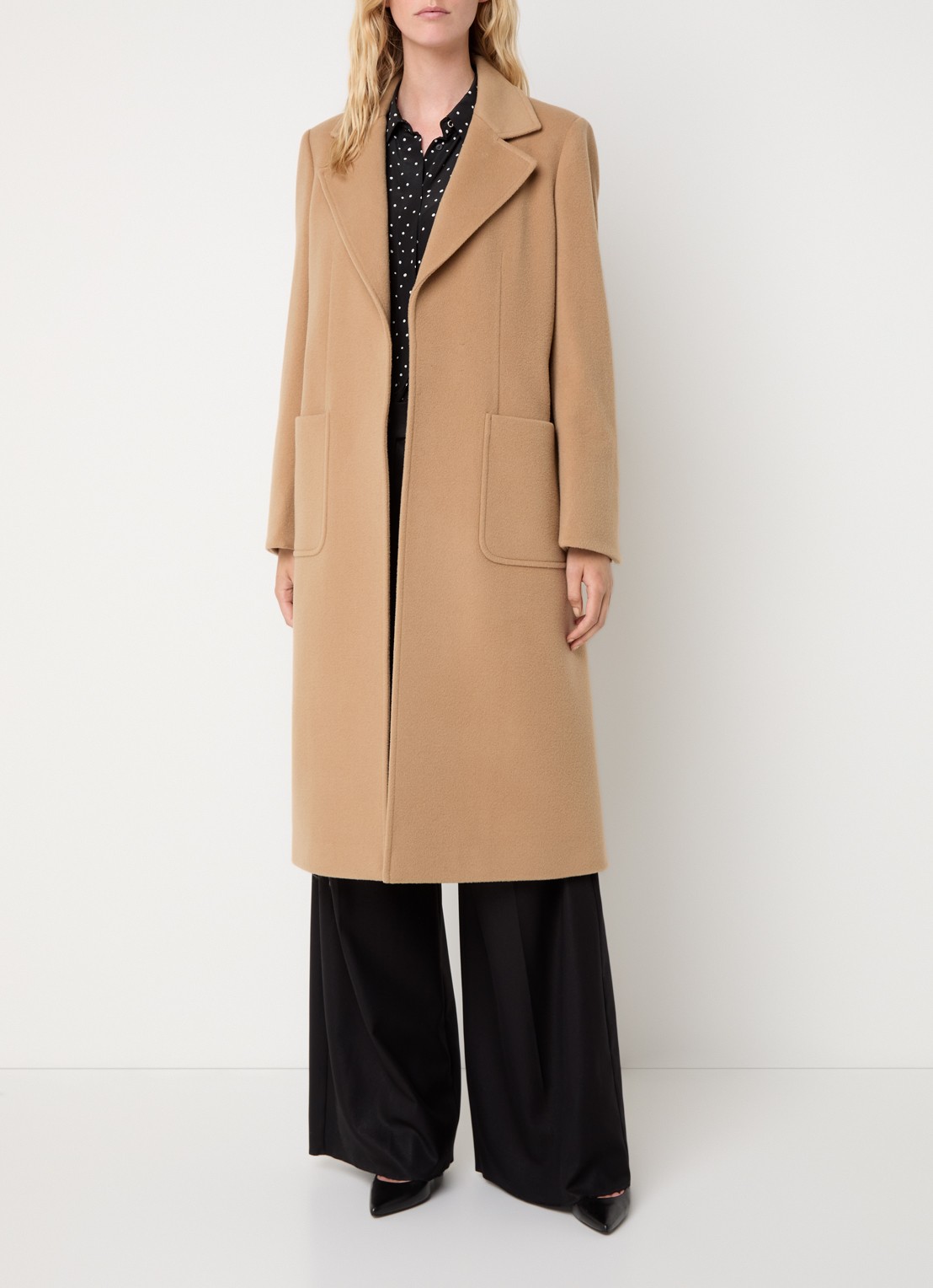 Max & Co Runaway mantel van wol met strikceintuur en opgestikte zakken - voorkant 5 camel