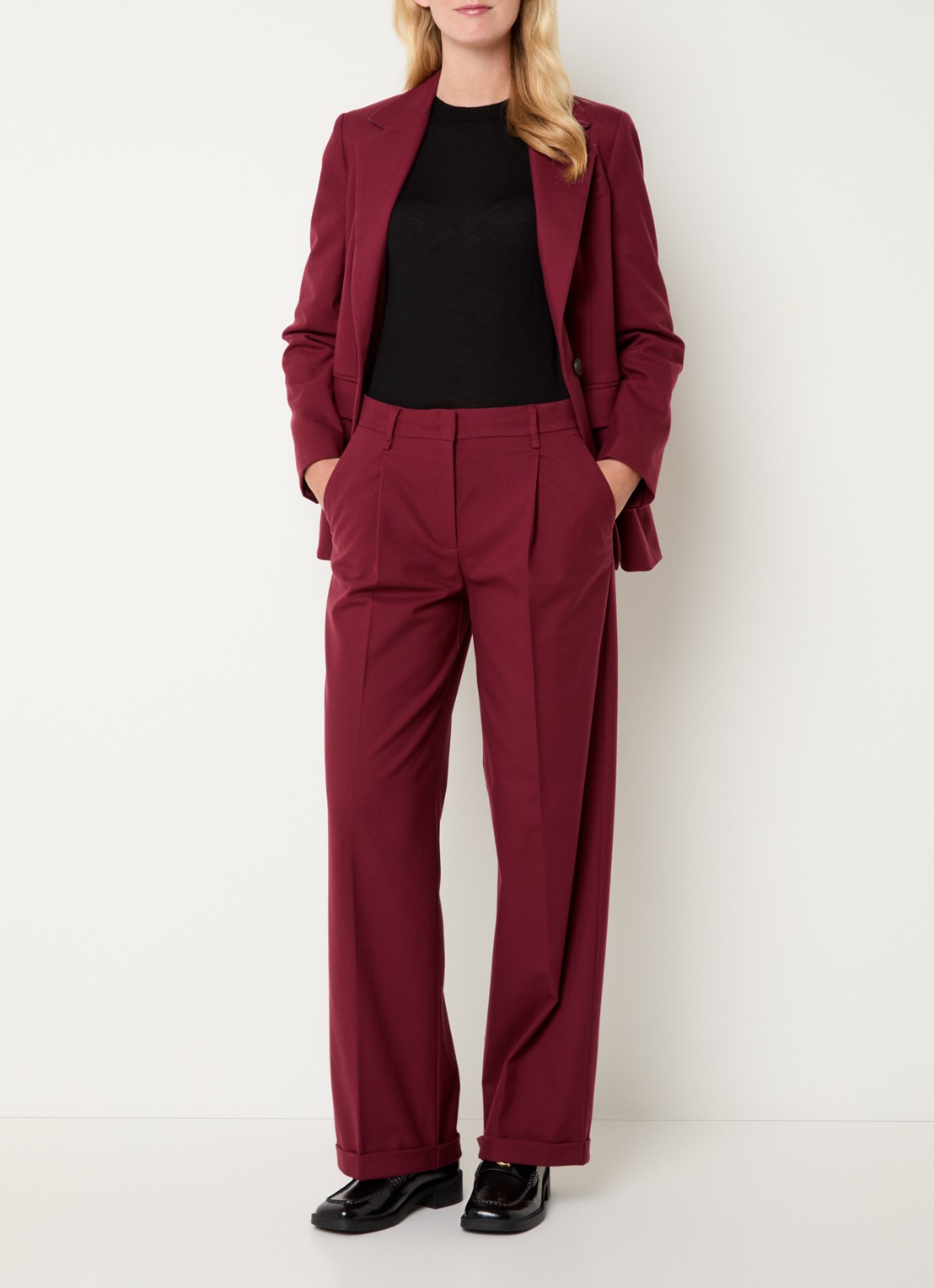 Max & Co Sacca high waist loose fit pantalon met steekzakken - voorkant 3 bordeauxrood