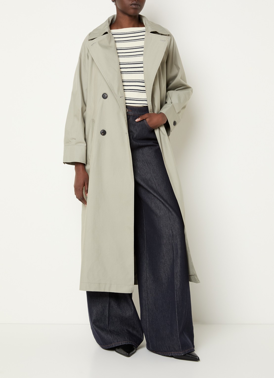 Max & Co Saio double-breasted trenchcoat met strikceintuur en steekzakken - voorkant 2 lichtgroen