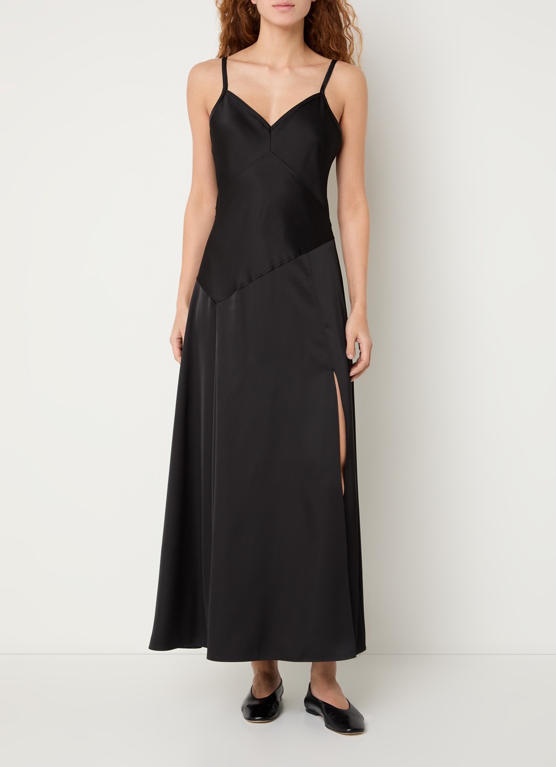 Max & Co Sasia maxi jurk van satijn met split - detail 4 zwart