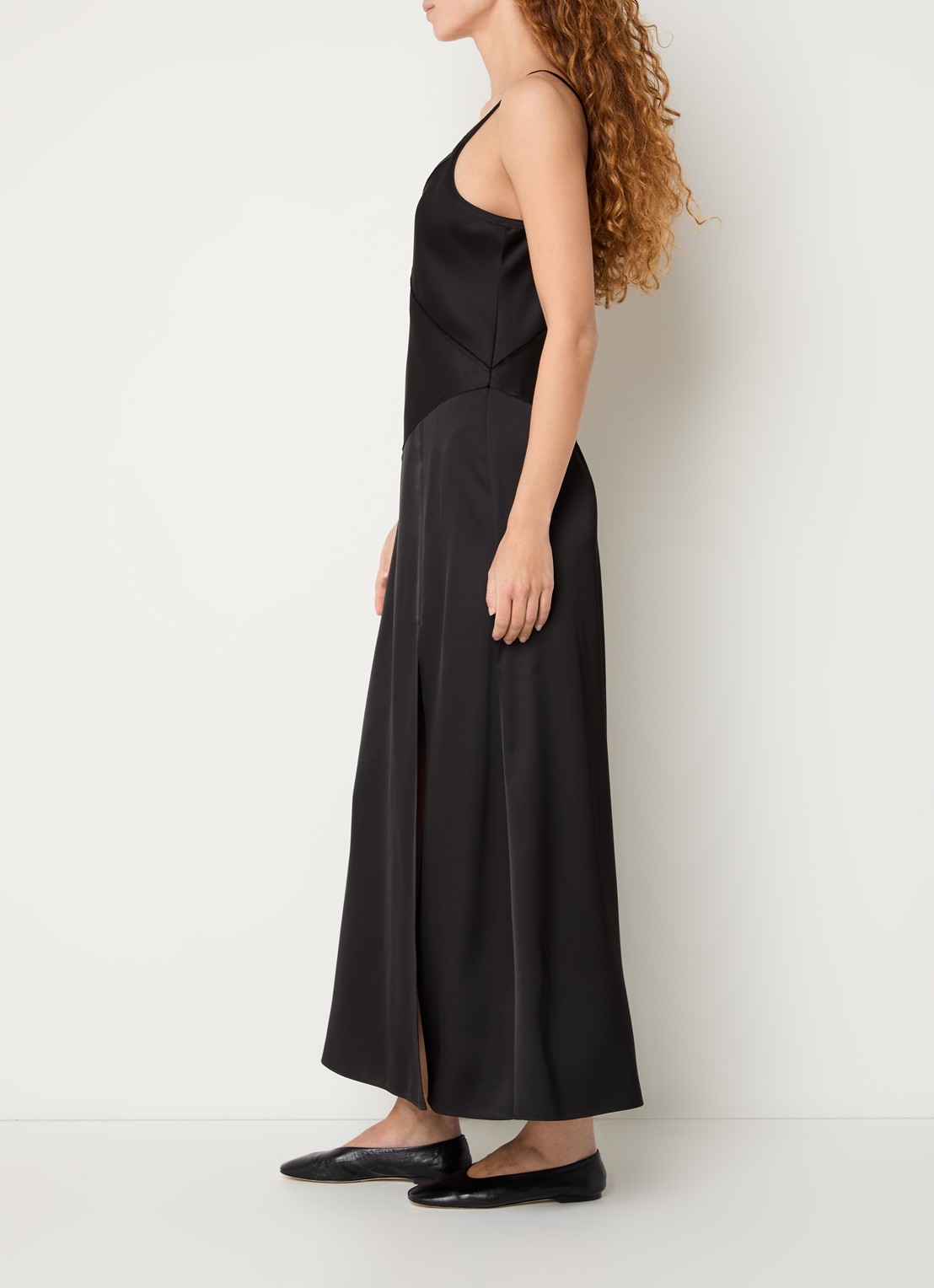 Max & Co Sasia maxi jurk van satijn met split - voorkant 2 zwart