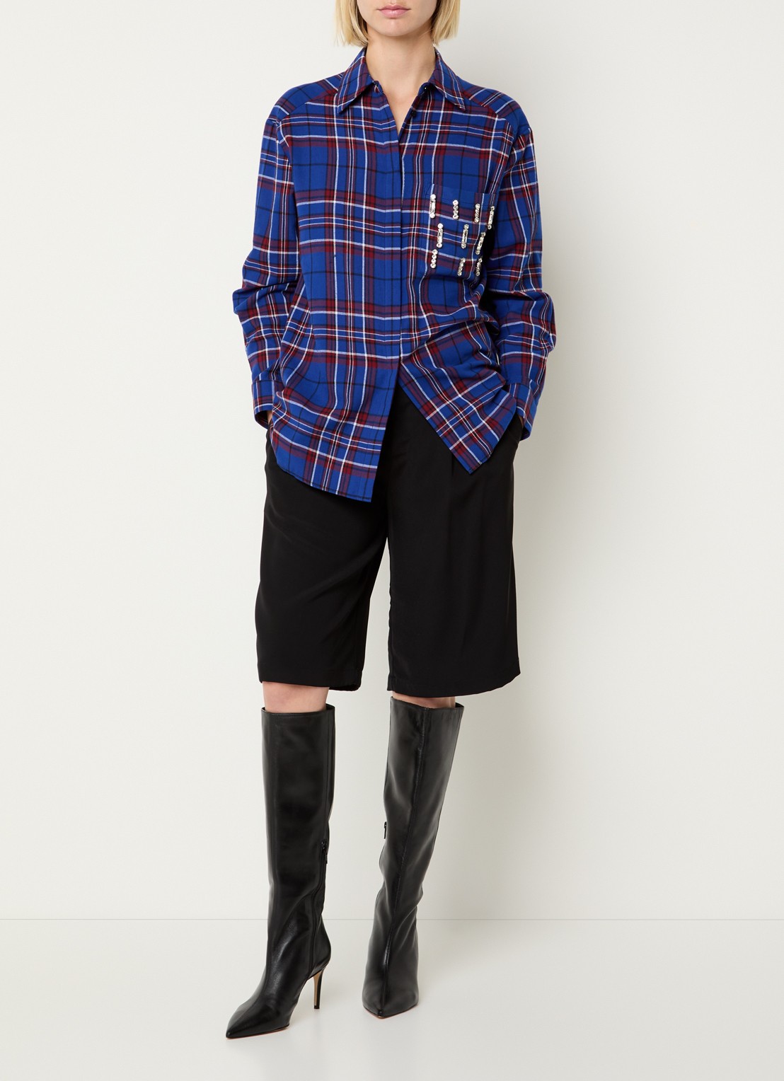 Max & Co Scoli blouse met ruitdessin en strass - voorkant 3 kobaltblauw