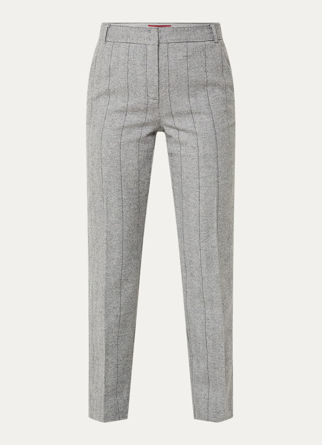 Max & Co Svezia mid waist slim fit pantalon in wolblend met visgraatdessin - voorkant grijsmele