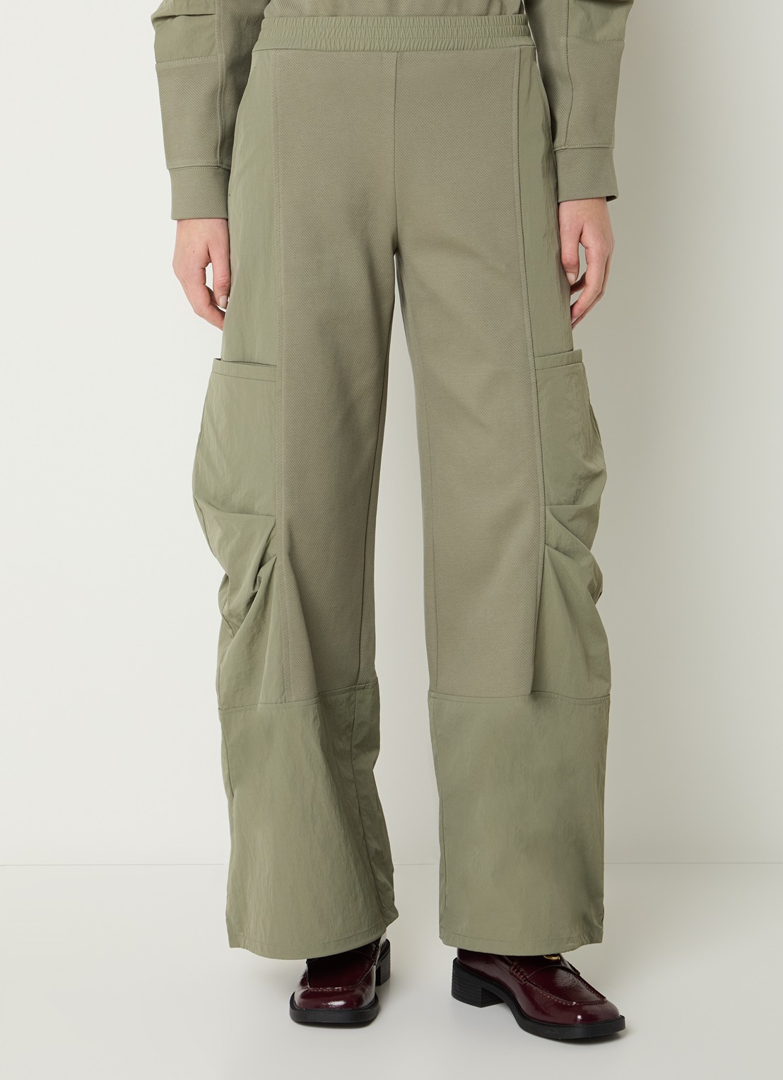 Max & Co Tambuto high waist wide fit cargobroek met elastische band - detail 3 olijfgroen