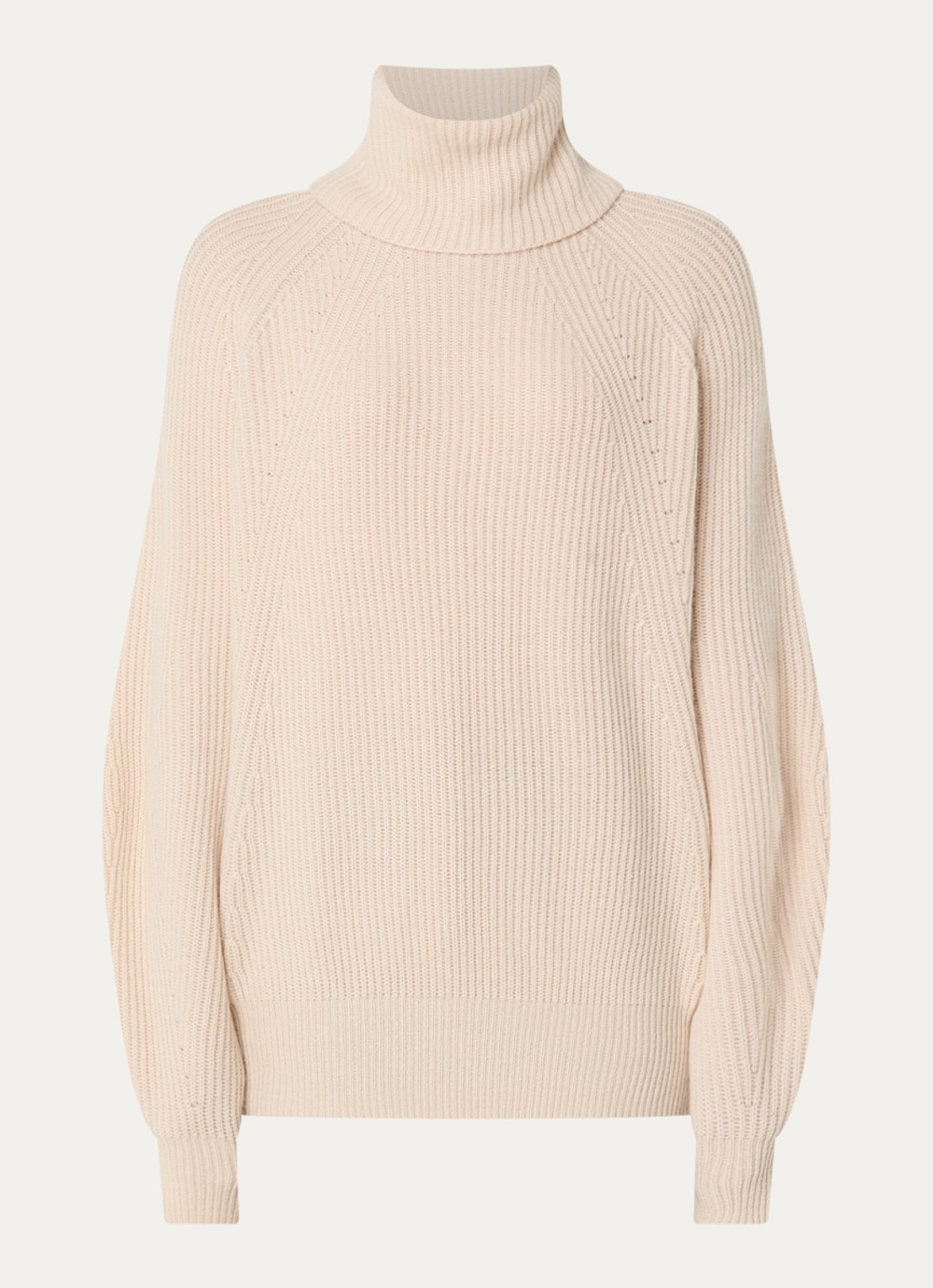 Max & Co Tempra ribgebreide trui in kasjmier wolblend met col - voorkant beige