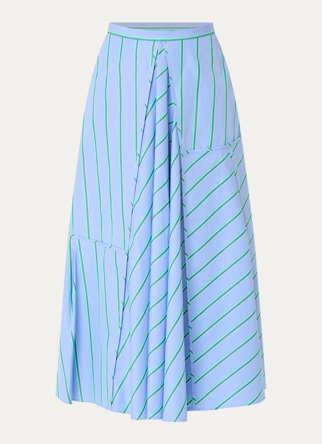 Max & Co Tequila midi A-lijn rok met streepprint - voorkant 2 lichtblauw