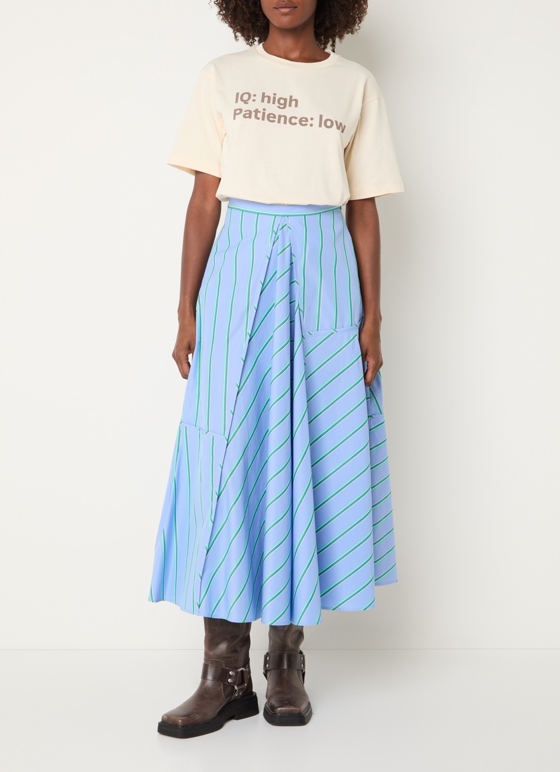 Max & Co Tequila midi A-lijn rok met streepprint - voorkant 3 lichtblauw