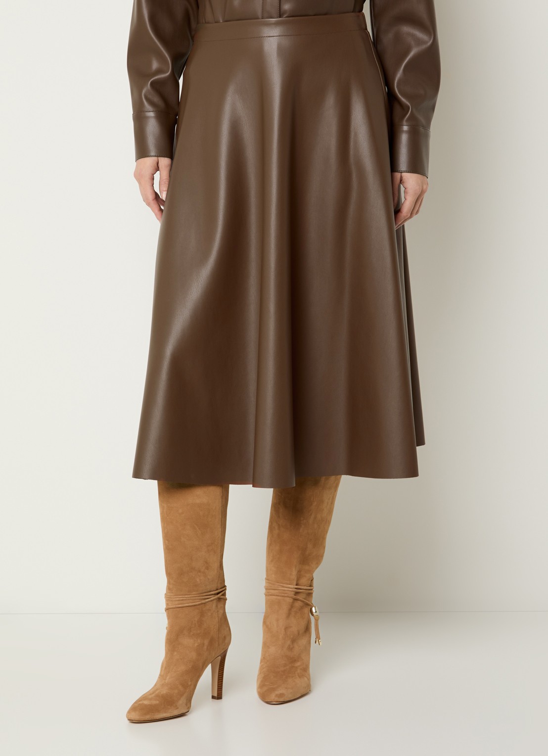 Max & Co Trivio midi rok van imitatieleer - detail bruin