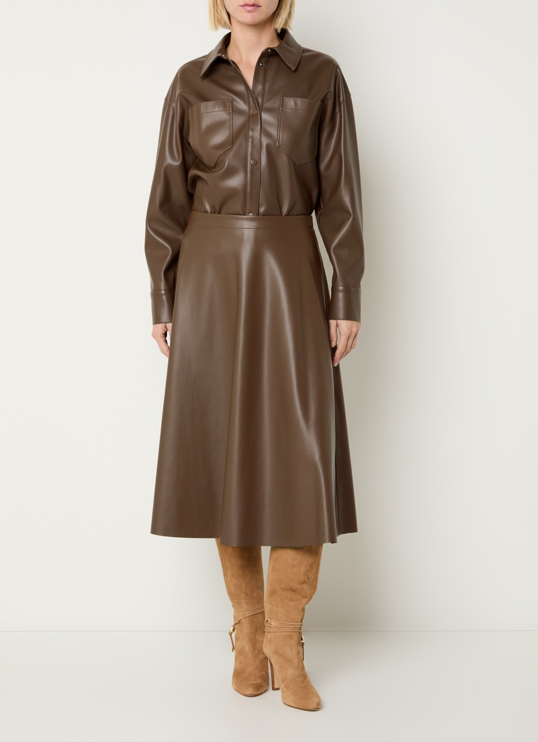 Max & Co Trivio midi rok van imitatieleer - voorkant 4 bruin