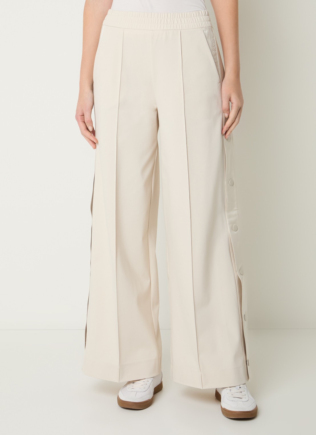 Max & Co Ululato high waist wide fit pantalon met logo en persplooi - detail 4 beige