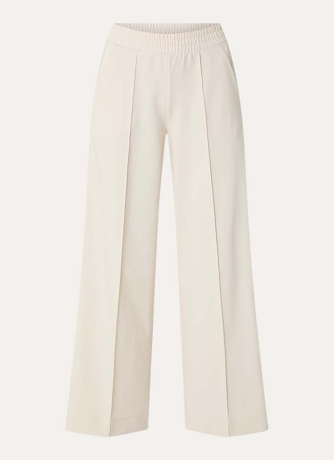 Max & Co Ululato high waist wide fit pantalon met logo en persplooi - voorkant beige