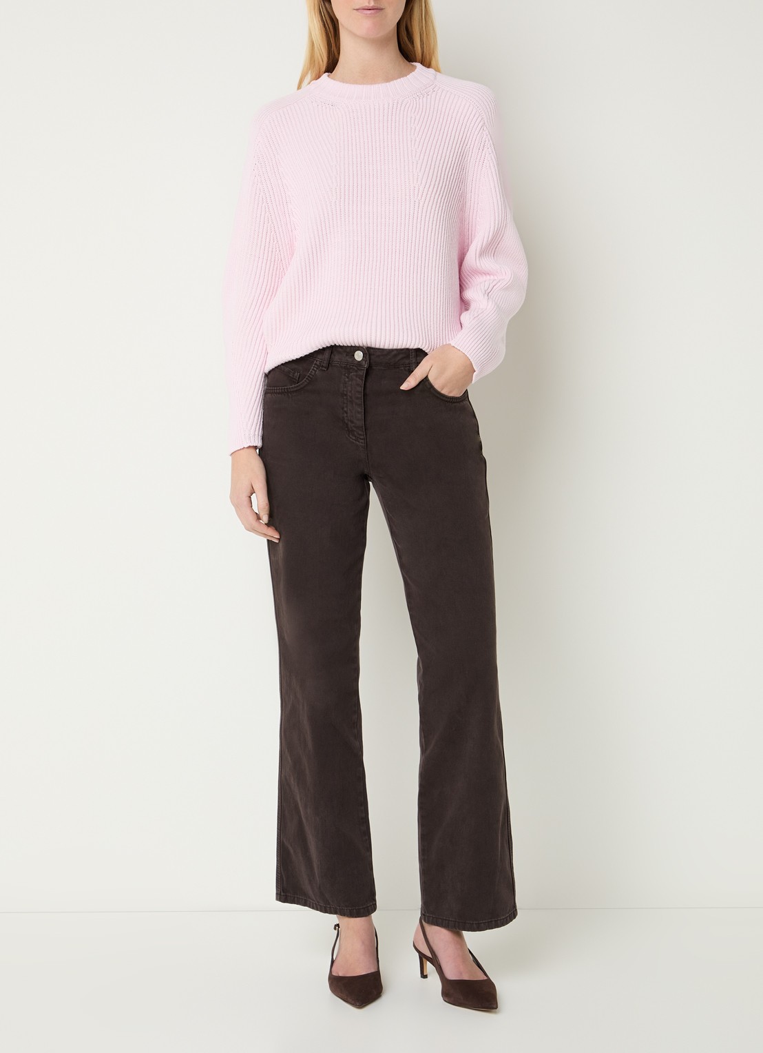 Max & Co Zinia high waist straight leg jeans met gekleurde wassing - voorkant 4 donkerbruin