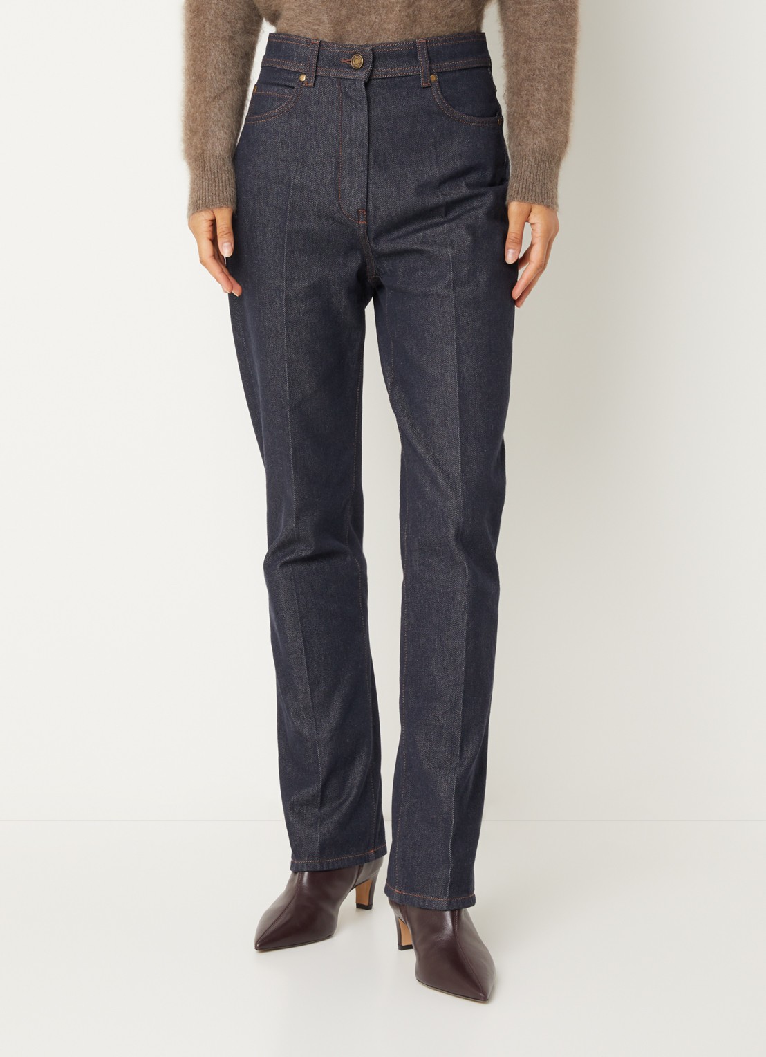 Max Mara Abbono high waist slim fit jeans met donkere wassing - detail indigo