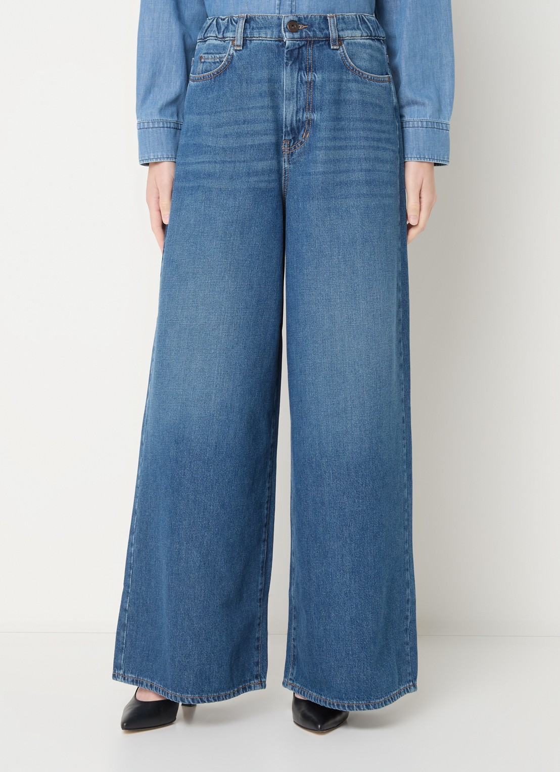 Max Mara Abitata high waist wide leg jeans met medium wassing - detail 2 indigo