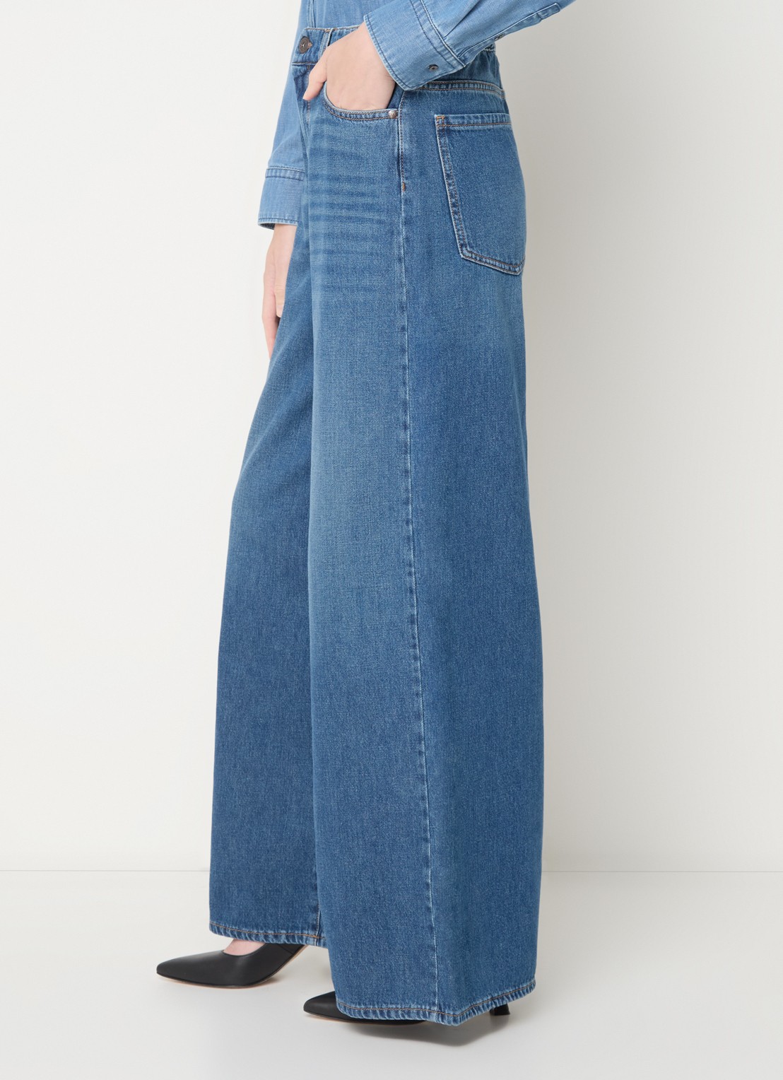 Max Mara Abitata high waist wide leg jeans met medium wassing - detail 3 indigo