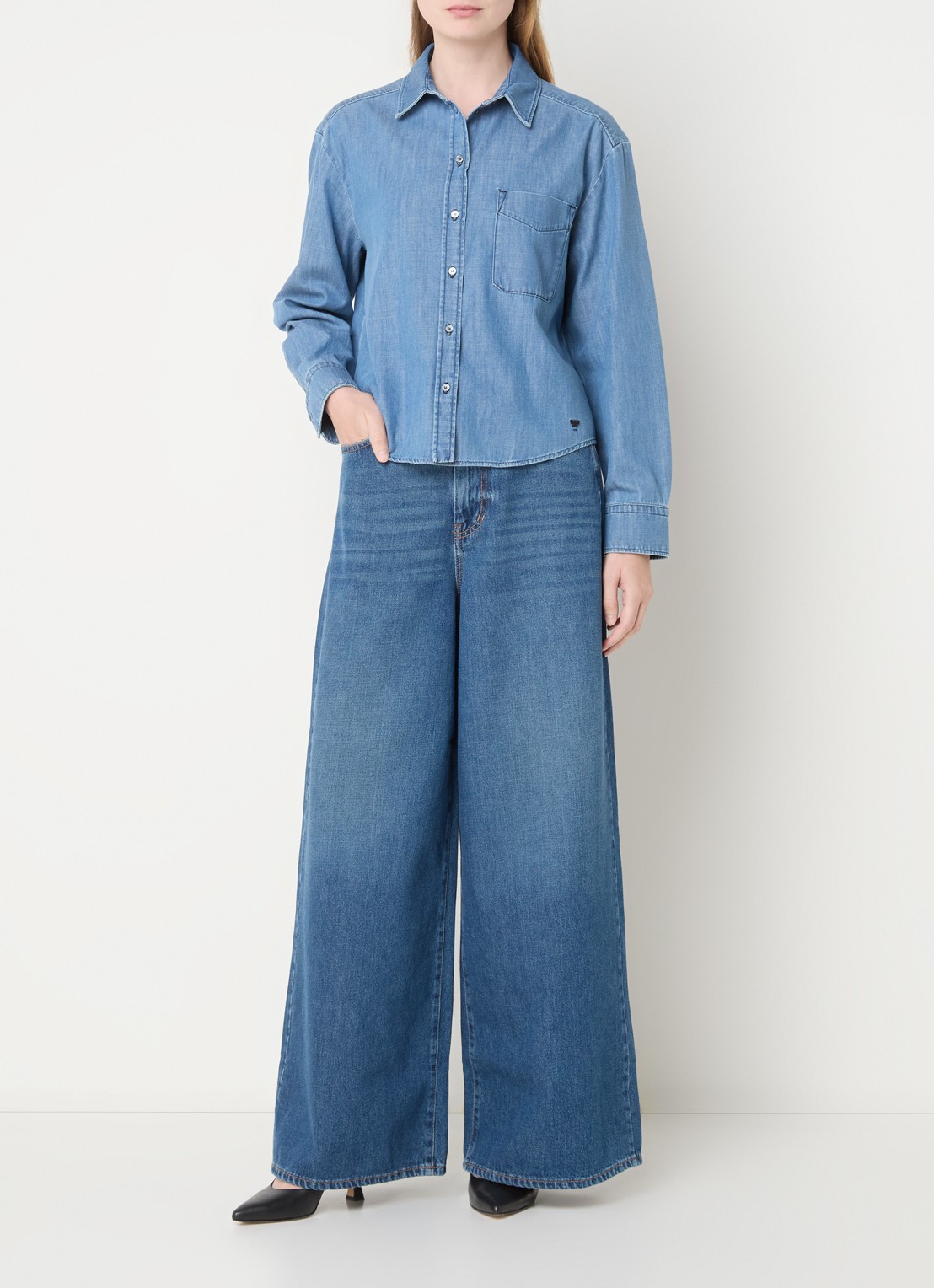Max Mara Abitata high waist wide leg jeans met medium wassing - voorkant 5 indigo