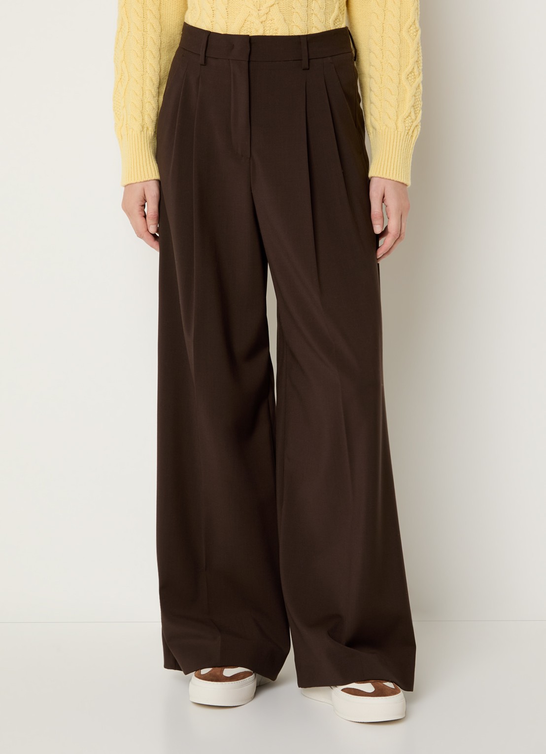 Max Mara Adelfi high waist wide fit pantalon van scheerwol - detail 2 donkerbruin