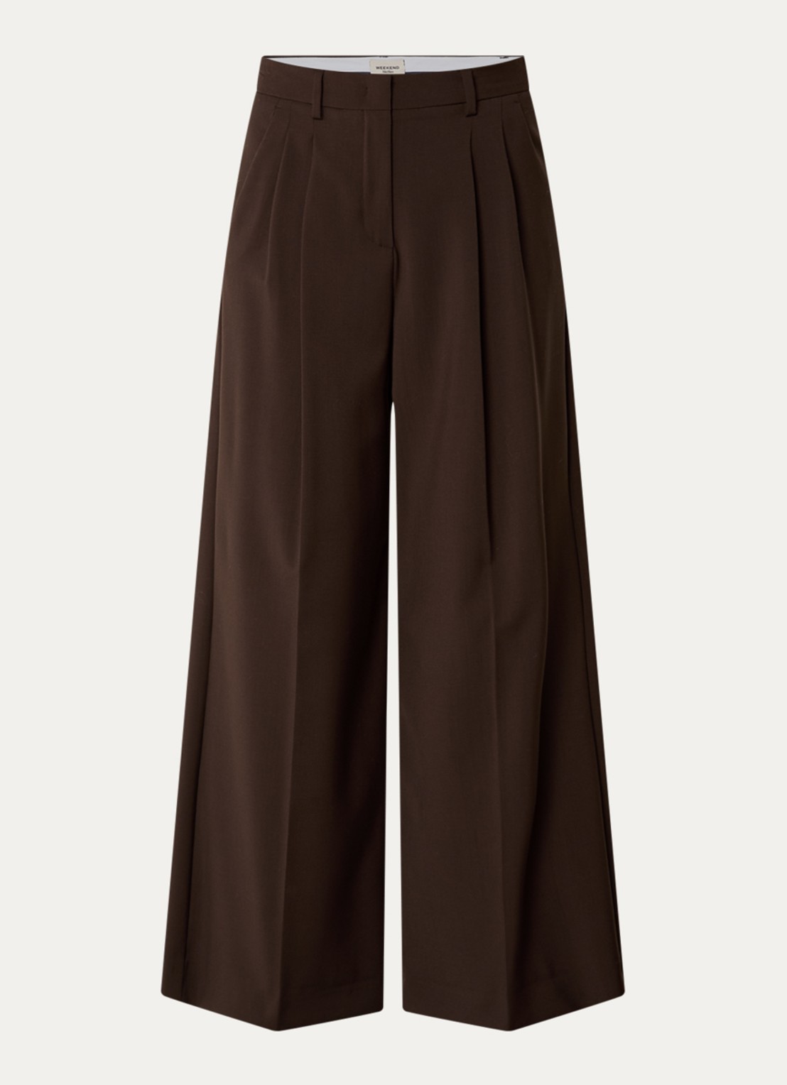 Max Mara Adelfi high waist wide fit pantalon van scheerwol - voorkant 3 donkerbruin