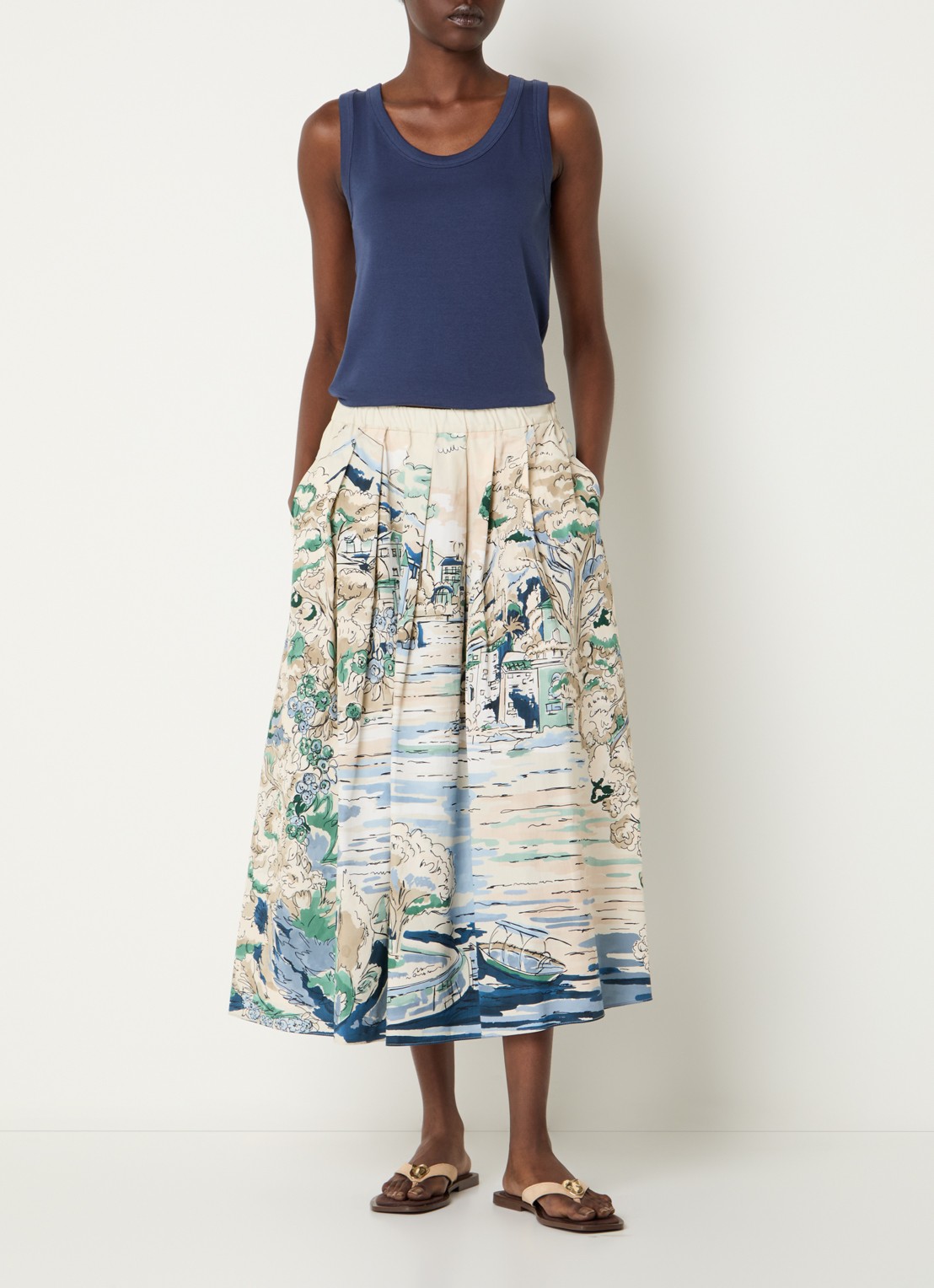 Max Mara Adepto midi plooirok met print - voorkant 2 lichtblauw