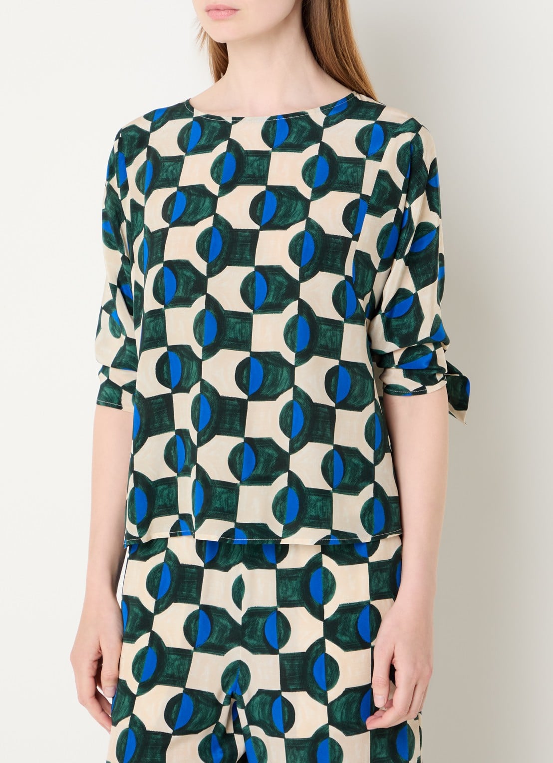 Max Mara Adone tuniek van zijde met print - detail 2 donkergroen